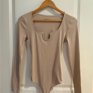 Abercrombie & Fitch Beige Long Sleeve Bodysuit